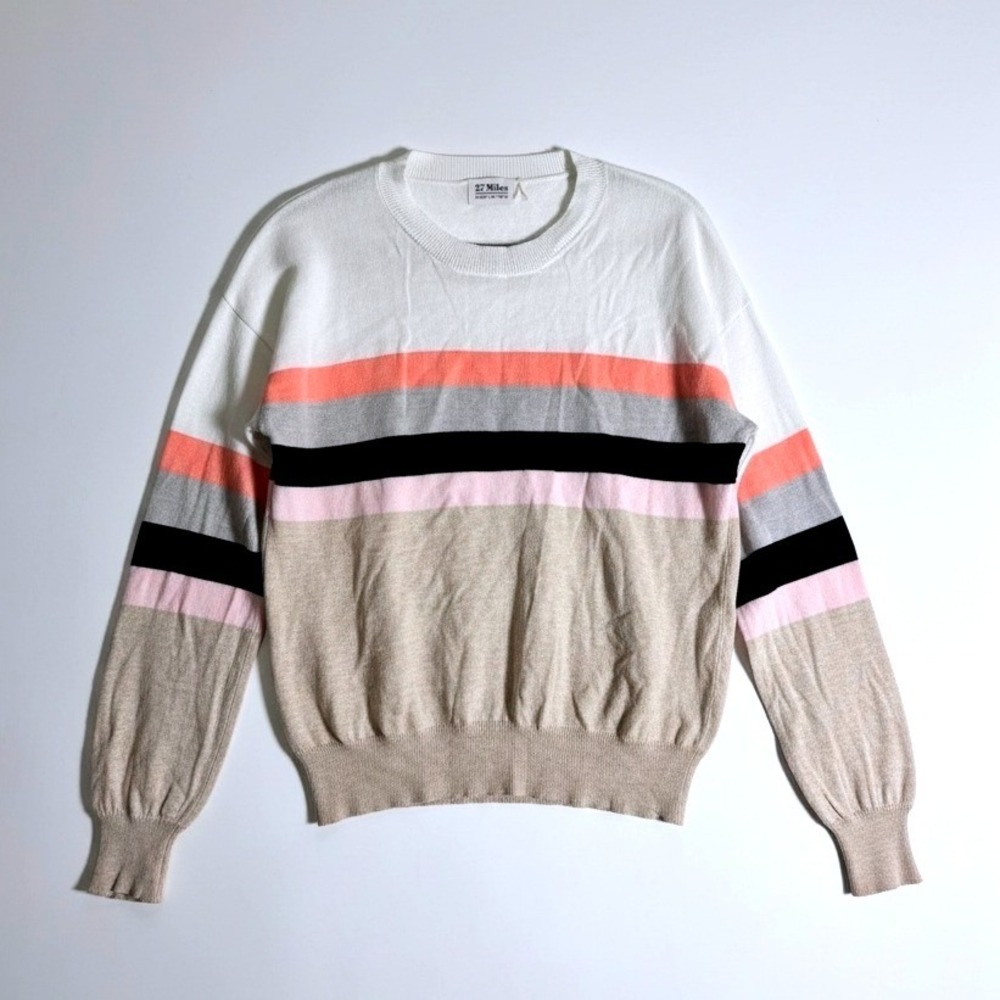 27 Miles Malibu Cotton Cashmere Colorblock Stripe Sweater Women's M